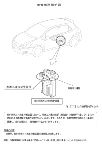 【リコール】トヨタがカローラなど１２万台をリコール　燃料が漏れて異臭がする恐れ