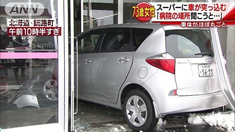 【北海道】「ブレーキとアクセルを踏み間違えた」　７３歳女性の乗用車がスーパーに突っ込む
