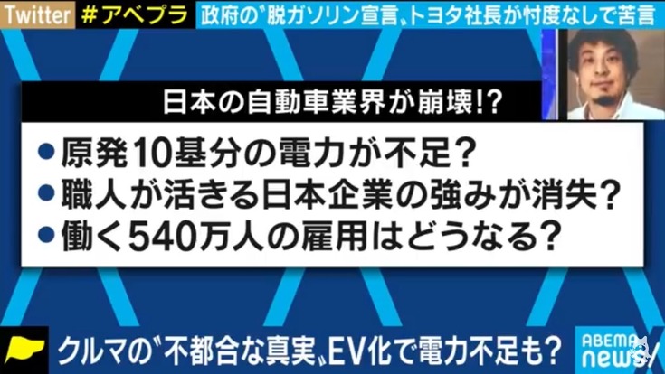 【悲報】日本、EV車の普及不可。トヨタ社長「原発10基増やさないと無理。540万人の雇用どうするの？」