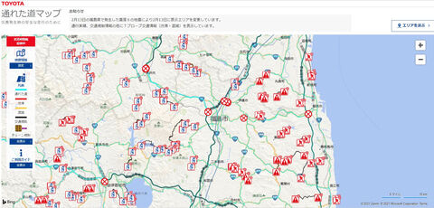 【トヨタ】「通れた道マップ」の優先表示を最大震度6強を観測した福島県へ