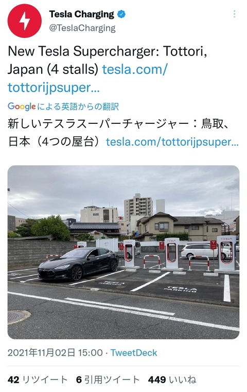 【朗報】世界一充電速度が早いテスラのスーパーチャージャー、日本の田舎でも設置され始めるｗｗｗwwwwwwwww