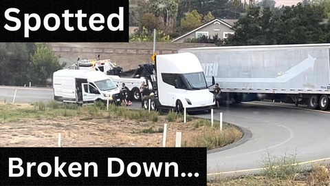 【悲報】高速道路で壊れたテスラ「セミ」トラック、渋滞の原因になってしまうwwwwwwww