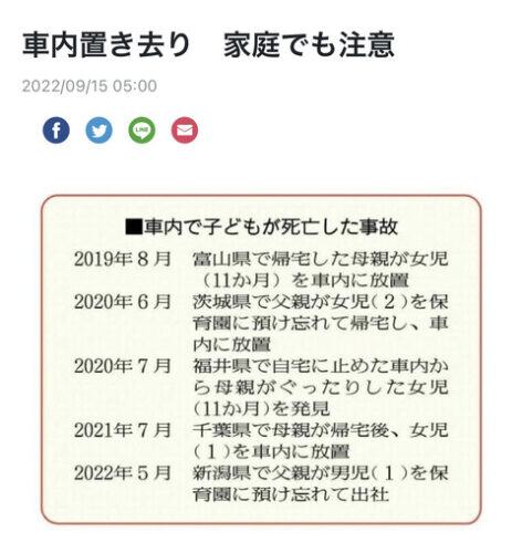 【悲報】パッパ(33)「車に乗せたけど保育所に送るの忘れてた」→車内で長時間放置され娘（2）が死亡