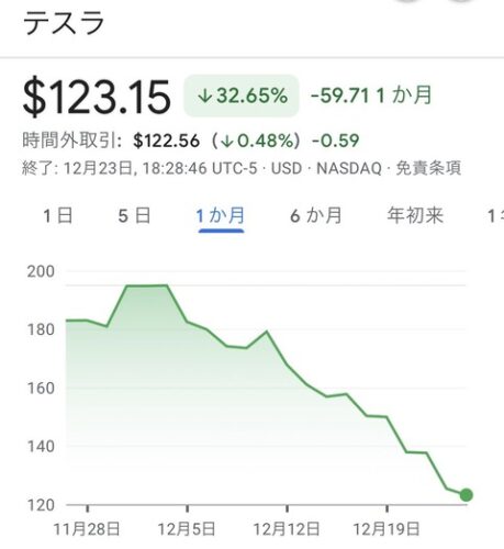 イーロン・マスクのテスラ株、ナイアガラの滝状態にwwwwwww