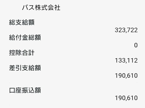 バス運転士だが今月の給与明細を見せてやるよ