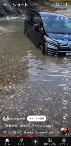 【画像】DQNさん、愛車が海に浸かって泣く